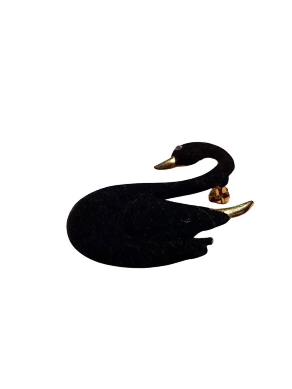 Black Swan Brooch Velvet Rhinestone Eye Old Money Style VTG Quiet Luxury Pin